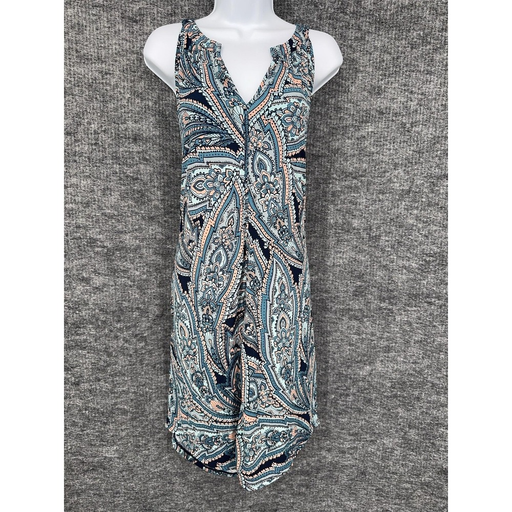 Banana Republic Sundress Womens L Blue Paisley V Neck Sleeveless Trapeze Swing